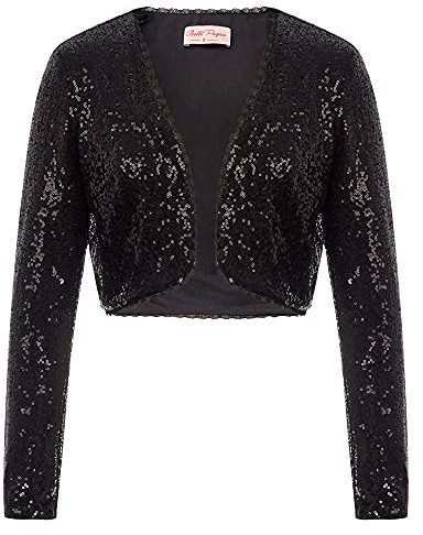 Belle Poque Festliche Pailletten Bolero Damen schulterzucken schwarz Glitzer Bolero Mode Shrug