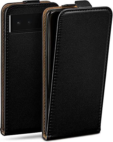 moex Flip Case für Google Pixel 6 Hülle klappbar mit 360 Grad Schutz, Handyhülle mit Displayschutz, PU Leder Handytasche Lederhülle, Flip Case Cover Klapphülle, Schwarz