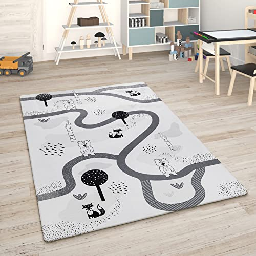 Paco Home Kinderteppich Teppich Kinderzimmer Spielmatte Straßenteppich Spielteppich, Grösse:120x160 cm, Farbe:Weiß