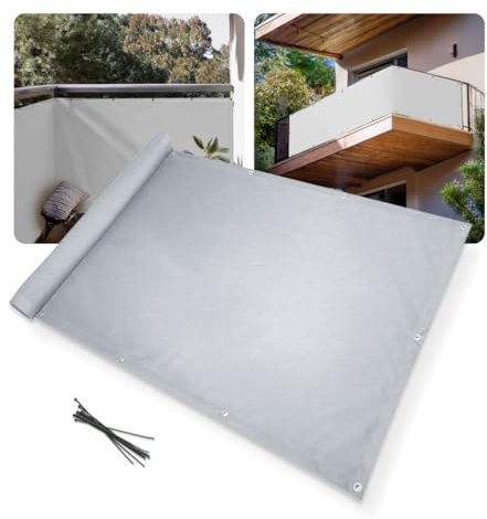 Home-Vision Balkon Sichtschutz Balkonabdeckung Balkonverkleidung blickdichte Wind- und UV-Schutz wetterfester, mit Kabelbinder und Ösen Kollektion Elif (Grau, 0,9m x 9,25m)
