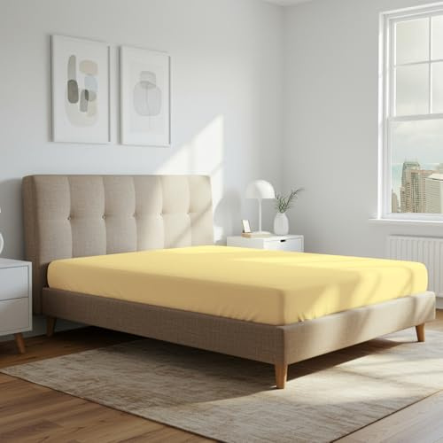 Pizuna Spannbettlaken 150x200 Baumwolle Mildes Gelb 800 Fadenzahl | 100% langstapeliges nur Baumwoll-Spannbettlaken, Mako-Satin-Gewebe-Bettlaken 135x200, 140x200 & 145x200cm