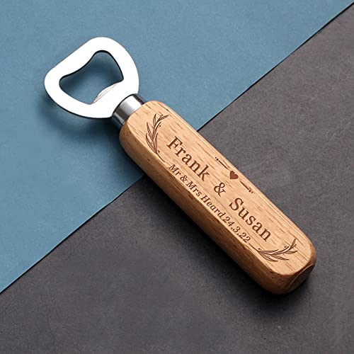 Personalised Bottle Opener for Him Engraved Wood Handle Bottle Opener for Wedding Anniversary Christmas Custom Wedding Gift for Best Man Father of The Bride Usher Groomsman (Design 3)