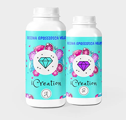 Resin Pro ICreation Fast Epoxy Resin, katalysiert in der Hälfte der Zeit, für Silikonformen, Schmuck, künstlerische Kreationen, DIY, Made in Italy - 1500g