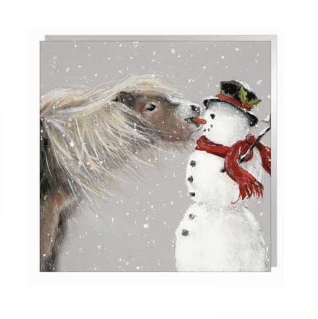 Art Beat Artistic Charity Weihnachtskarten – Weihnachten Knabbereien – Schöne Illustration von einem Pferd & Schneemann Winterszene – 6 Karten von 1 Design, mehrfarbig, 140 x 140 mm