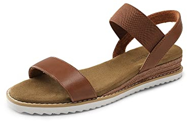 DREAM PAIRS Sandales Plates Femme avec Brides Élastiques, Sandales d'Été Confortables à Petit Talon Compensé, Chaussures Légères Antidérapantes pour Marche