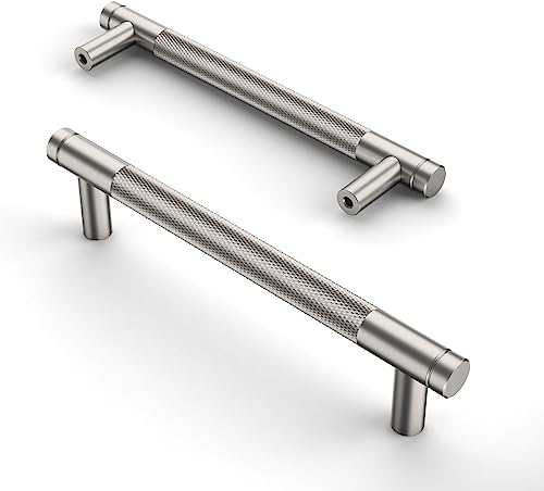 Amerdeco 10 Stück Gebürsteter Nickel Schrankgriffe 128mm Lochabstand, Aluminium Griffe für Küchenschränke & Möbelgriffe für Schubladen