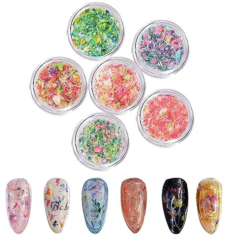 Dried Flowers for Nails,6 Boxes Mixed Color Real Dried Flower Flakes for Nail Art,Small Dry Floral Nail Decals Nail Art Supplies for Nail Art Design Decoration Resin Craft DIY