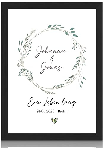 MilaBoo® personalisiertes Geldgeschenk Hochzeit - Leben Lang Geldgeschenk mit ausgestanztem & zum Geldverschenken mit Rahmen auf Hahnemühlen Papier Made in Germany A3 A4 A5-Poster im braunen Umschlag