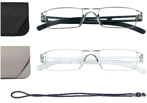 Hubeye 2er-Pack Rahmenlose Lesebrille Leicht und Bequem Anti Blaulicht Lesehilfe für Damen Herren mit Brillenholster 2.75