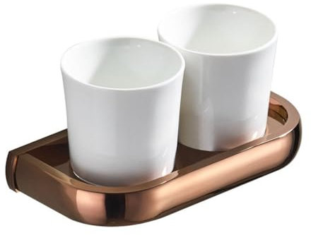 Wanym Bathroom Toothbrush Tumbler Holder with Glass Cup Wall Mounted, Bathroom Accessories Double Toothbrush Holder Cup Holder with Two White Ceramic Tumbler for Bathroom,Rose Gold