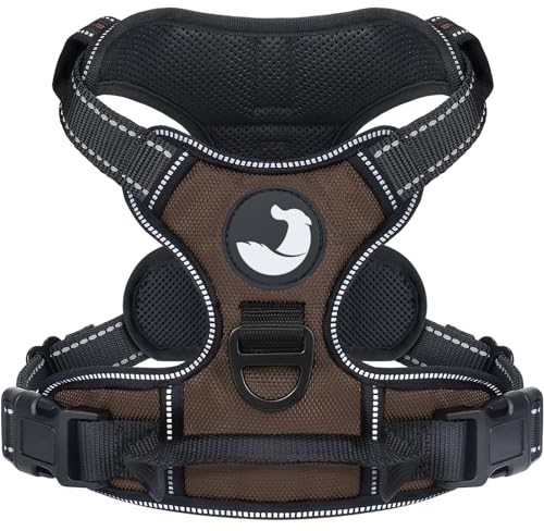 Joytale Pettorina Cane Taglia Media, Pettorina ad h Traspirante Riflettente per Cane, Anti Tiro con 2 Ganci in Metallo, Gilet per Cani Regolabile per Camminare con Comodo Maniglia, Marrone, M