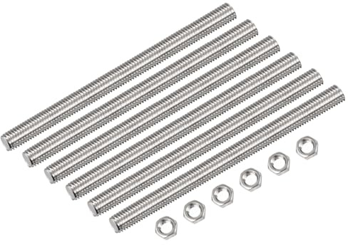 QUARKZMAN 6 Pcs M12 x 200mm Entièrement Fileté Tige 1,75 mm Filetage Pas | avec 6 Pcs Hex Écrous, 304 Inox Acier, Droite Main Fileté Tiges Barre Goujons