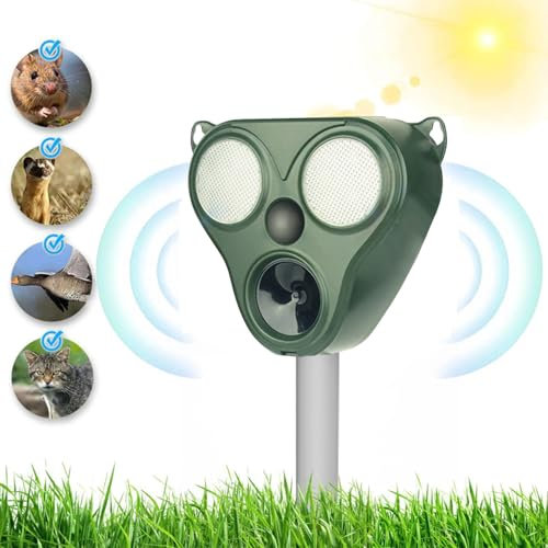 YUCEN Ultrasonic Cat Repeller, Garden Waterproof Cat Repellent, Solar Powered Animal Scarer, with PIR Motion Sensor, Cat Deterrent for Garden to Away Foxes, Dogs, Wild Animals, AB122