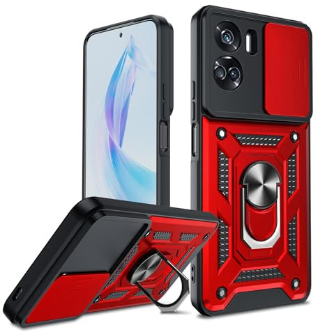 LeYi for Honor 90 Lite 5G Case, Camera Lens Slide Design, Military Shockproof Phone Cover with Ring Stand Holder | Camera Protection | Rotatable Kickstand Phone Case for Honor 90 Lite, Red