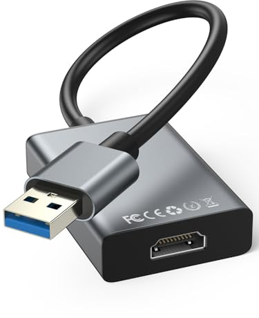 Adaptateur USB vers HDMI, USB 3.0/2.0 Full HD 1080p Vidéo Audio Graphique Multi Moniteur Miroir/Expansion Câble Convertisseur pour PC/HDTV/Projecteur, Compatible avec Windows XP/7/8/8.1/10/11/Android
