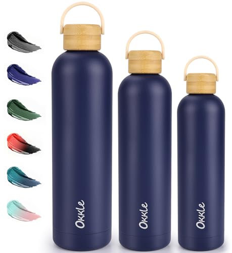 OKKLE Insulated Water Bottles 750 ML, Stainless Steel Water Bottle with Handle, Double Wall Drinks Bottle Keeps Water Hot 12 Hrs/Cold 29 Hrs, Leakproof BPA Free Hot and Cold Water Bottle