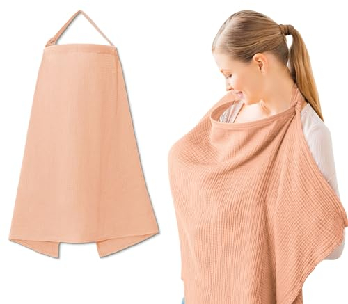 Goiern Pañuelo de lactancia para viajes, delantal de lactancia, funda de muselina para bebés, suave y transpirable, funda de enfermería para alimentación del pecho, color rosa, Rosa., L