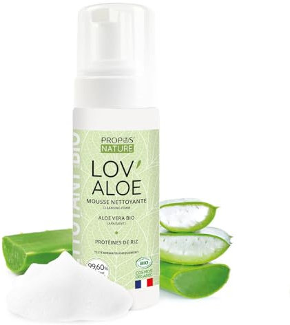 Mousse Nettoyante Bio Lov'Aloe - Aloe Vera, Glycérine, Protéines de Riz - 99,6% d'ingrédients naturels - Fabriquée en France - 150ml - Propos'Nature