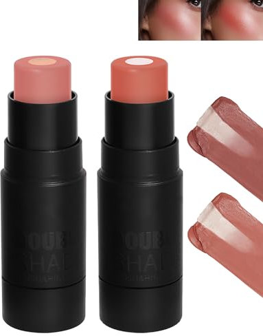 2 Stück Cream Blush Stick, 2-in-1, vielseitig, Blush und Rouge, Highlighter, Anti-Bavure Rouge, Contouring, Make-up, Blusher Stick, langanhaltend, wasserfest, natürliches Glanz, Make-up, 3 + 4 Stück