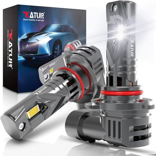 KATUR HB3 LED Headlight Bulbs, 100W 20000LM 6000K Xenon White Wireless HB3 9005 Headlight Car Conversion Kit Halogen Replacement Bulb 1:1 Mini Size Plug and Play HB3 LED Fog Light Bulb, Pack of 2