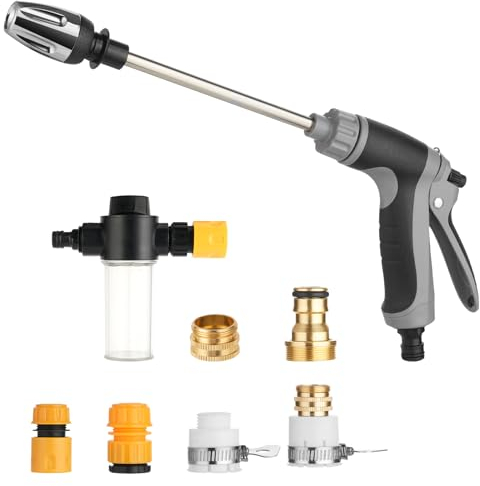 Pressure Washer Gun, High Pressure Turbo Washer for Garden Hose, 360° Adjustable Car Washer with Long Wand, Foam Cannon and 6PCS Quick Connect for Lawn & Garden, Washing Cars, Showering Pets