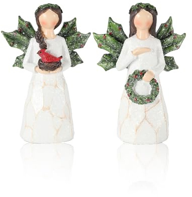 GoGnome Set mit 2 funkelnden Weihnachtsengel-Figuren mit glitzernden Flügeln und festlichen Akzenten, 13 cm Ornamente, perfekt für Urlaubsdekoration, Weihnachtsdekoration (Weihnachtsengel)