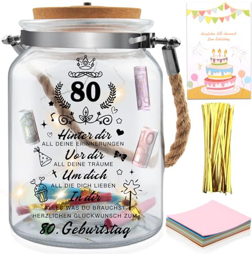 LED Bottle Light with Saying, 80th Birthday Gift for Women and Men, 80th Birthday Gift, Night Light Gifts Decoration, Gift Ideas for Birthday Table Decoration, LED Lighting Illuminated Decorative