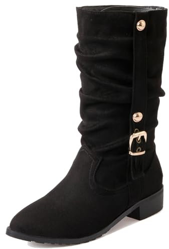 Asterisco Stivali da Donna a Metà Polpaccio con Tacco Largo Tacco Medio Stivali Appuntito Senza Chiusura Stivali Morbidi, K116828Ga Nero/Hm Numero 33 EU/32Cn