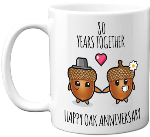 Stuff4 80th Anniversary Mug Gift for Men Women - 80 Years Together - Happy Oak Anniversary Wedding for Husband Wife Mum Dad Nan Grandad, 11oz Ceramic Coffee Mugs Gifts