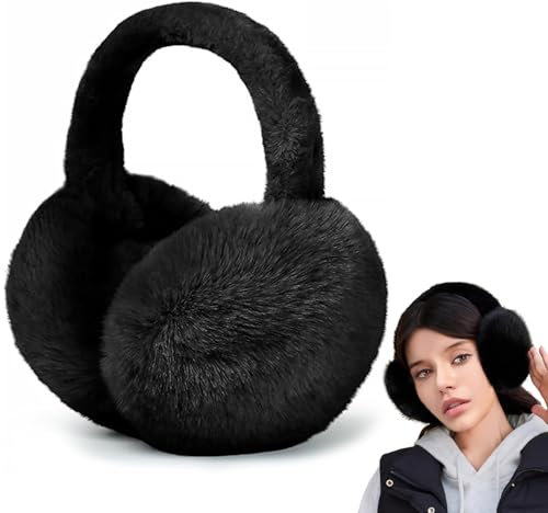 LILELIG Ohrenwärmer Damen,Ohrenschützer Für Damen,Ohrwärmer Erwachsene Winter Damen,Ohren Wärmer,Ohrenschützer Damen Winter,Verstellbarer Plüsch Ohrenschützer,Für Damen Herren (Schwarz)