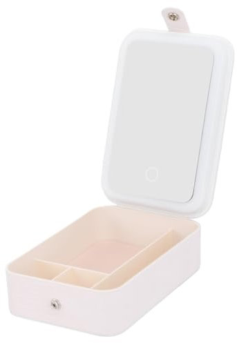 Travel Cosmetic Mirror Case LED Makeup Mirror Storage Case for Makeup Brushes Cosmetic Tools, Makeup Case with Light Up Mirror Dimmable Portable Rechargeable Travel Makeup Bag