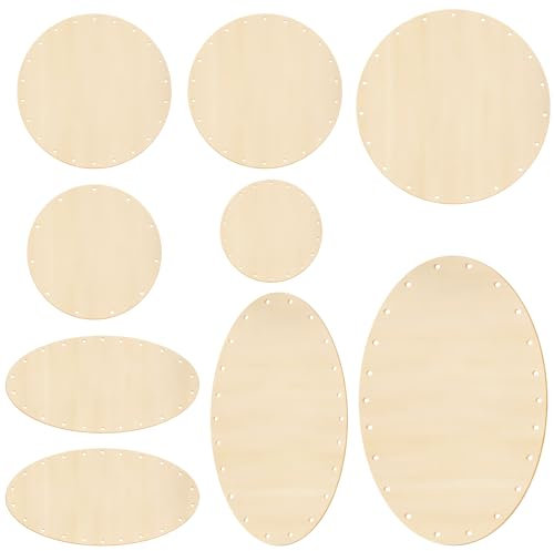 9 Stück Korbboden für Rattan, 7-24cm Ovaler/Rund Korbboden Zum Häkeln, Holzboden zum Häkeln, Taschenboden zum Häkeln für Die DIY-Bodenkorb-Stifthalter-Herstellung