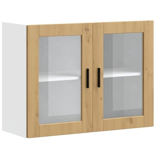 vidaXL Kitchen Wall Cabinet with Glass Door - Artisan Oak Finish - 80x31x60cm - Engineered Wood Hanging Storage Cupboard for Kitchen, Dining Room, Pantry