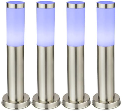 4x Außen Stehlampen Garten Wegelampe Edelstahl Sockelleuchte Farbwechsler Gartenlampe Stehleuchte, E27 RGB LED, 45x7,6cm