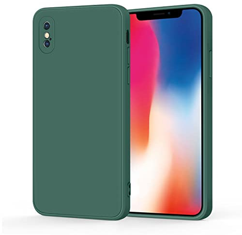 Meliya Coque Compatible pour iPhone X/XS 5.8”, Étui en Silicone avec Doublure en Microfibre Souple, Conception Spéciale de Bord Droit (Vert Foncé)