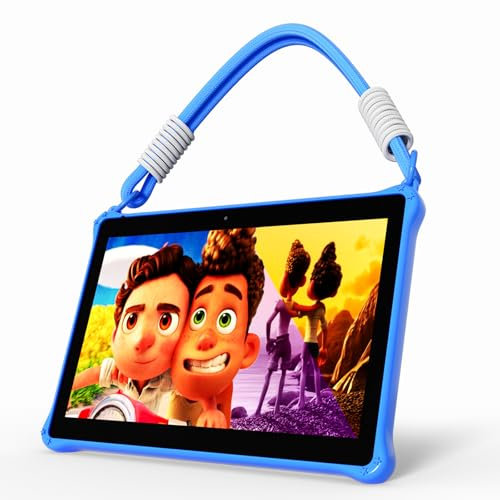 PRITOM Tablette enfant Android 13 de 10 pouces, 64 Go, extensible à 512 Go, double caméra, Tablettes Tactiles pour Enfants à partir de 3 ans (bleu)