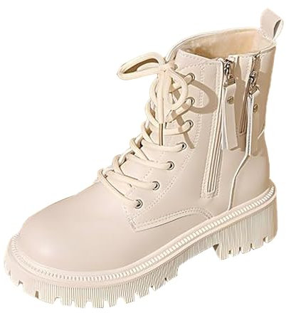 Stivaletti da donna Stivali da donna di grandi dimensioni 2024 Autunno E Inverno Stivali corti caldi Stile Britannico Stivali con doppia zip Femminile, bianco, 40 EU