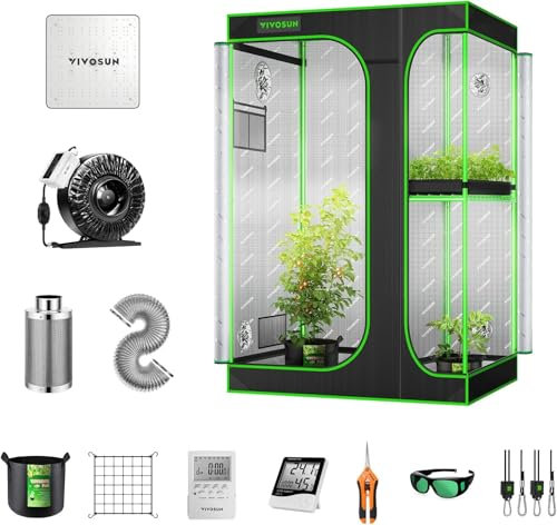 VIVOSUN Growzelt Komplettset 120x90x180cm, Grow Box Komplettset für Indoor Anbau, LED Vollspektrum Lampe VS1000, 100mm Belüftung, Temperatur- & Hygrometer, Grow Bags, Gartenschere & Timer