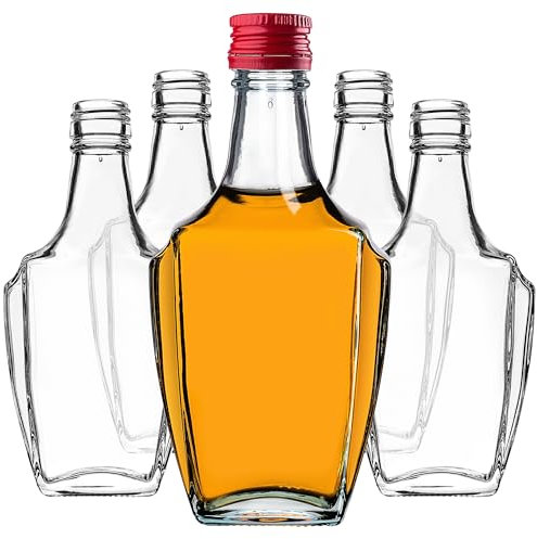KADAX Lot de 5 bouteilles en verre - 250 ml - Avec bouchon à vis - Bouteilles vides à remplir - Bouteilles de liqueur en verre - Petites bouteilles d'alcool - Bouteilles de jus - Rouge