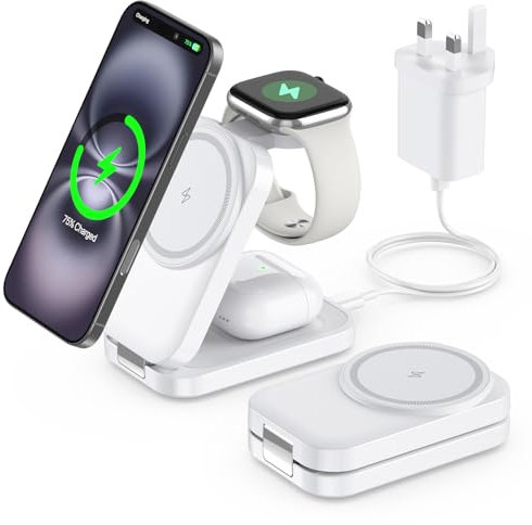 3 in 1 Wireless Charging Station for Apple,Foldable Magnetic Wireless Charger,15W Fast for MagSafe Charger Stand for iPhone 16/15/14/13,for Apple Watch,for AirPods