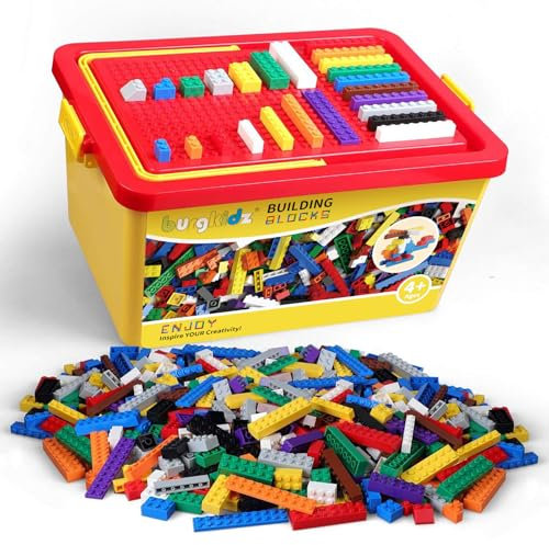 burgkidz Building Blocks 1020 Pieces Building Set, 1000pcs Classic Creative Basic Bricks Includes Wheels Windows Doors, Bulk Colorful Construction Toys with Storage Box for Boys Girls 4-8 Years