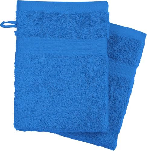 KB Tradax Lot de 8 gants de toilette 100 % coton bio – 500 g/m² d'épaisseur avec boucle de suspension, taille 16 cm x 21 cm, gants en flanelle doux et absorbants (bleu)