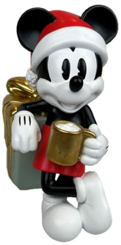 Deko 3D Disney Gartenfigur Mickey Mouse Santa mit Tasse und Geschenk H:19 cm aus Kunststoff - Figur Weihnachten Micky Maus, moderner Deko Stil für Fans, Gartendekoration, Statue