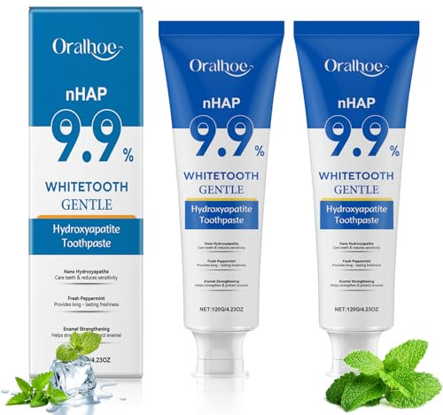 2 Stück 9.9% Hydroxylapatit Zahnpasta,Nano Hydroxylapatit Zahnpasta,Fluoridfreie,Whitening Zahnpasta,Tiefenreinigungs-Pflegezahnpasta,Stärkt Die Zähne,Fleckenentfernung,Ganzheitlicher Schutz Zähnen