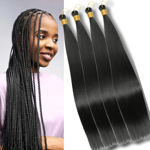 Bone Straight Synthetic Braiding Hair, 24 Inch, 1 Pack, Colour 1B | Pre-Stretched Korean Fibre for Knotless, Feed-In & Micro Braids