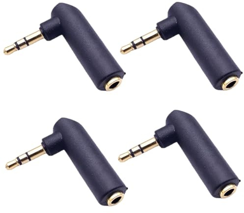 VrotQyn 3.5mm Right Angle Audio Adapter 4 Pack, Gold Plated 90 Degree Aux | 4 pack of 90 degree 3.5mm TRS stereo male to female adapters, gold plated for headsets, tablets and speakers