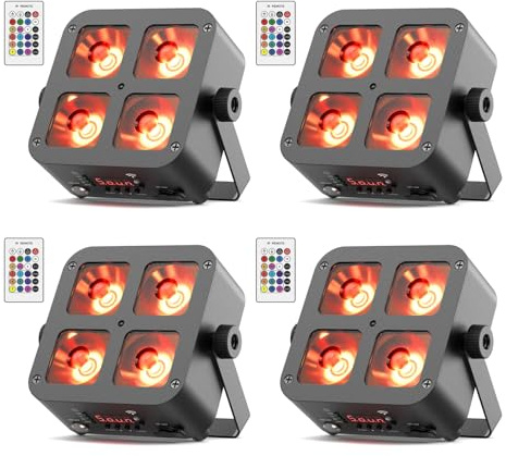 4 Pack 100W Par LED Strahler mit Akku RGBWA+UV 4x25W DMX Mini Bühnenlicht Scheinwerfer mit Fernbedienung App-Steuerung Discolicht Stage Light für DJ Party Show Bar Halloween Weihnachten