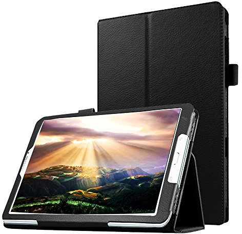 subtel® Book Tablet Case with Stand Compatible for Samsung Galaxy Tab E 9.6 (SM-T560 / SM-T560N / SM-T561) Synthetic Leather Protective Folding Flip Folio Wallet Tri Fold Bookcase Cover Sleeve - Black