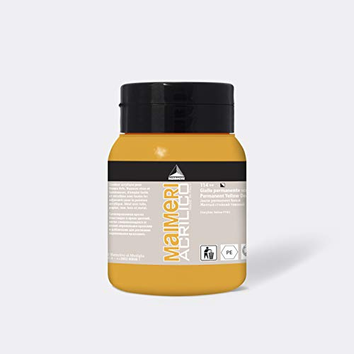 Maimeri ACRILICO 500 ml, Feine Künstleracrylfarbe, Farbton Permanentgelb dunkel