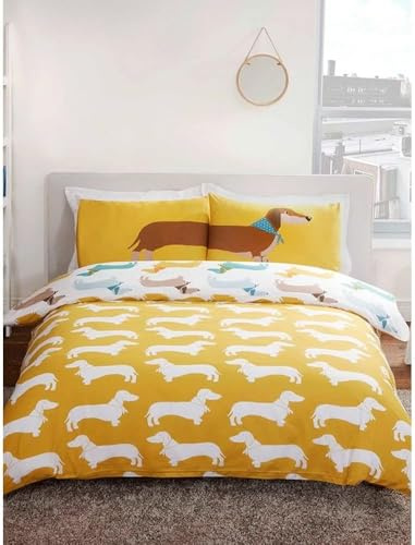 Rapport Home Dachshund Sausage Dog Duvet Cover Set, Reversible King Bedding Set